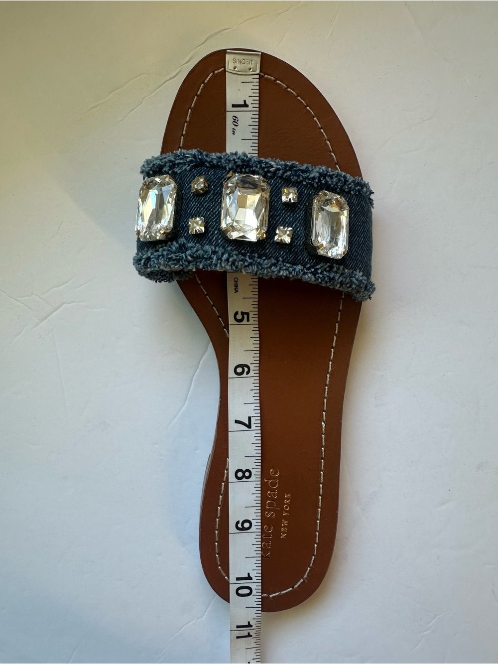 Kate Spade New York Chance Denim Crystal Embellished Slide Sandals - Size 10 - Picture 7 of 10